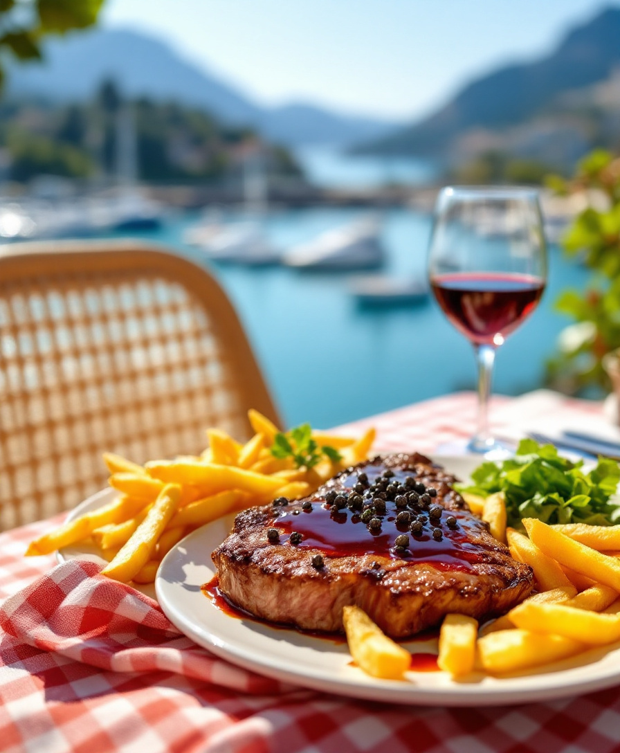 Bavette d'aloyau, sauce au poivre et frites
