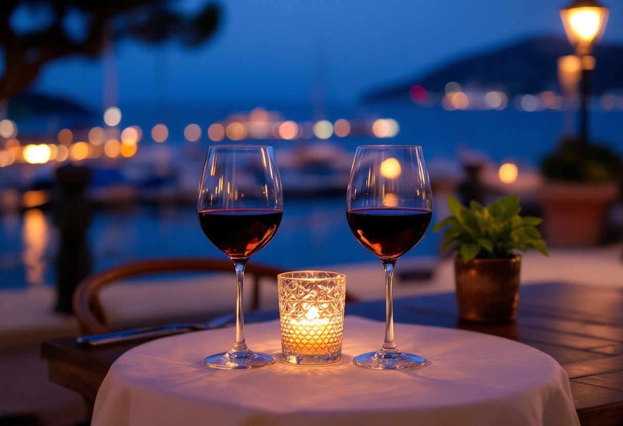 Table au crépuscule sur le port