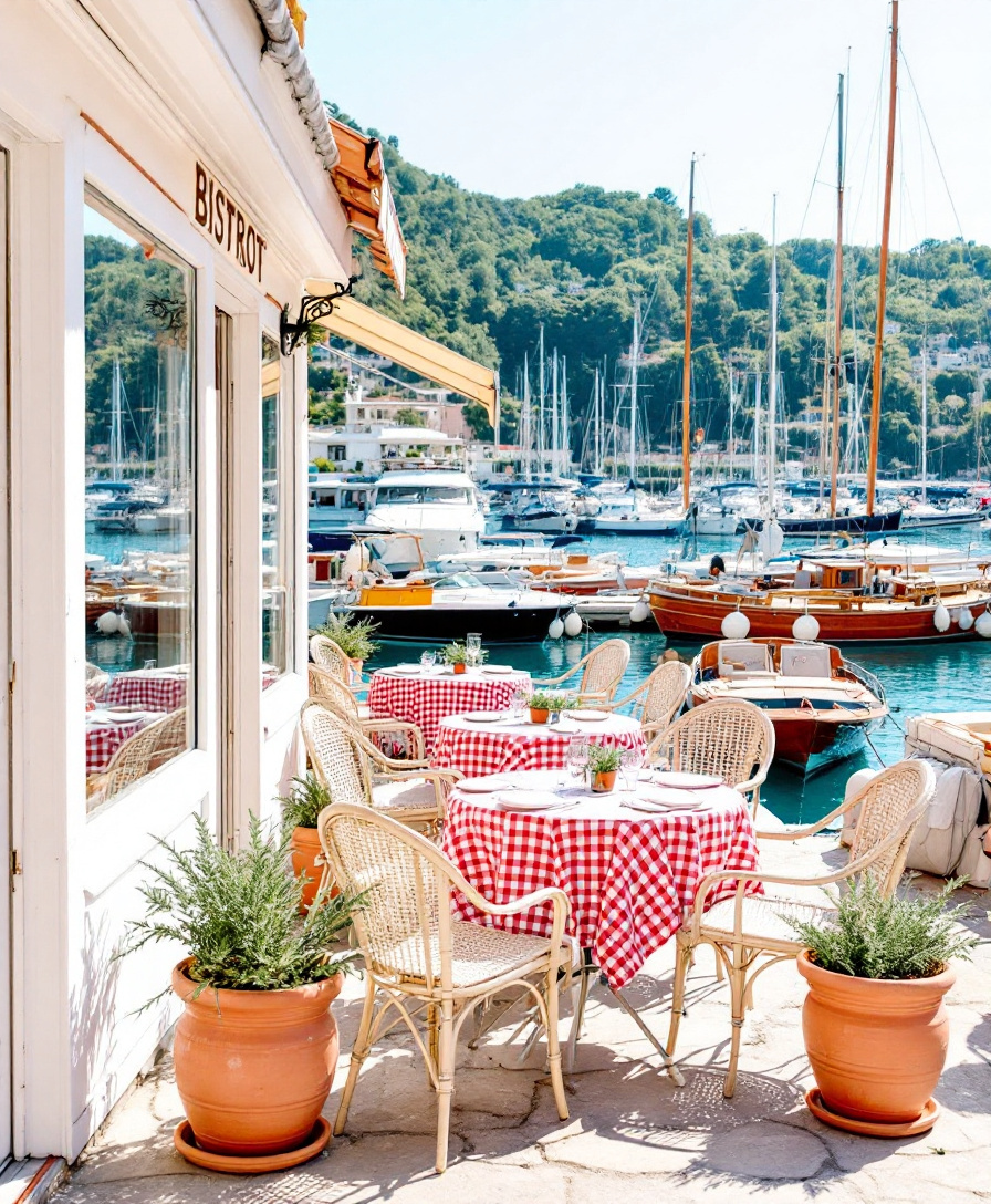 La façade de Chez Manou sur le quai du port de Saint-Jean-Cap-Ferrat