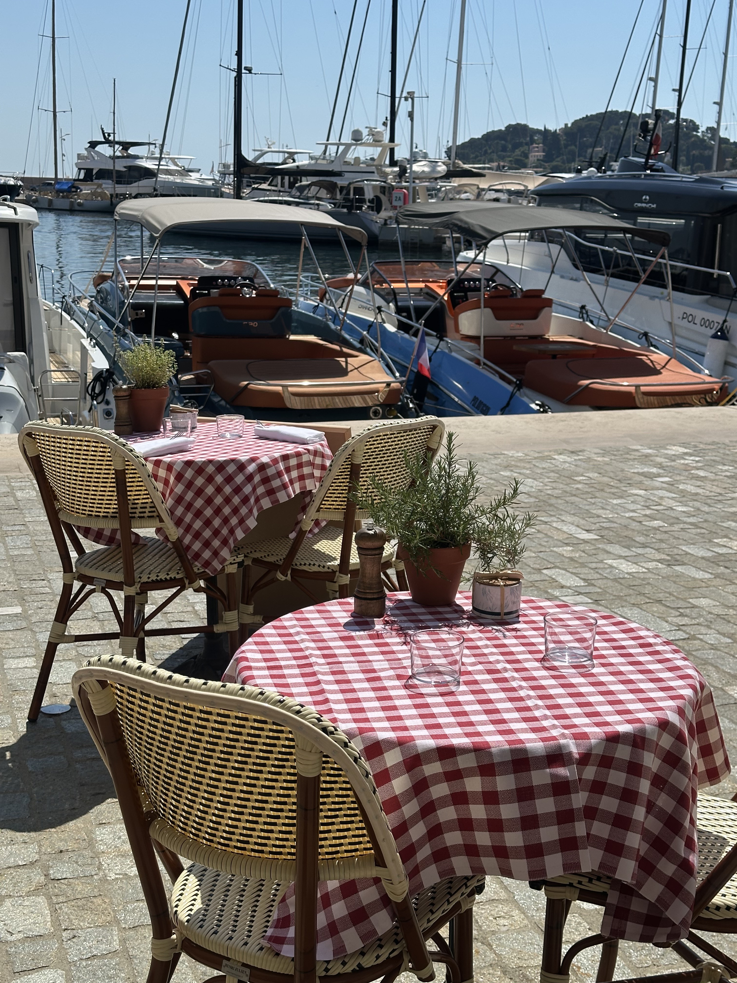 La terrasse de Chez Manou en été, sur le port